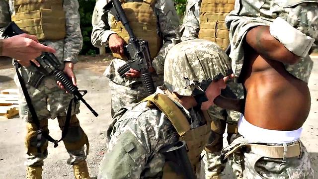 Military commander watches Black 3some fucked outdoors