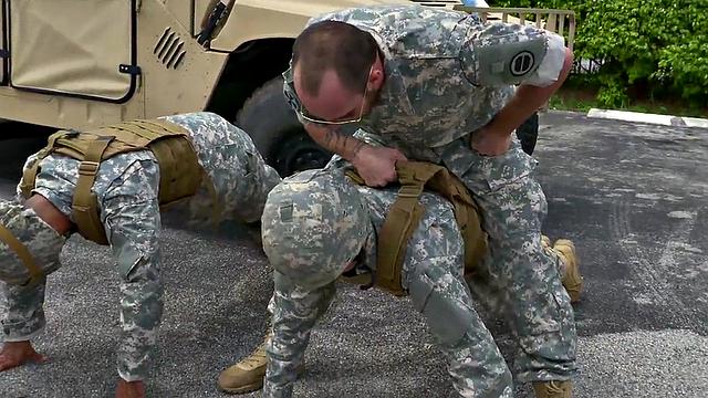 Military commander watches Black 3some fucked outdoors