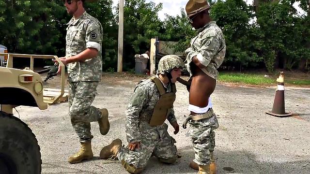 Military commander watches Black 3some fucked outdoors