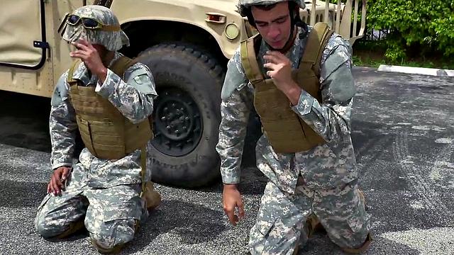 Military commander watches Black 3some fucked outdoors