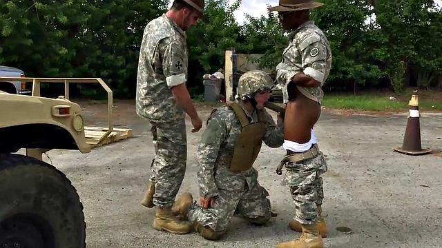Military commander watches Black 3some fucked outdoors