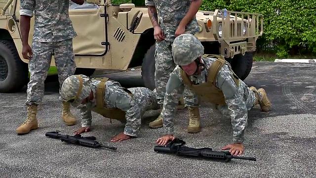 Military commander watches Black 3some fucked outdoors