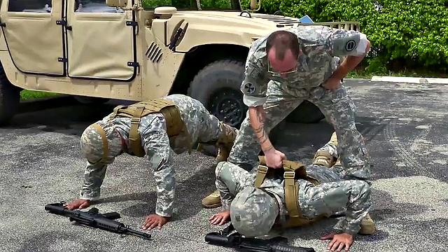 Military commander watches Black 3some fucked outdoors