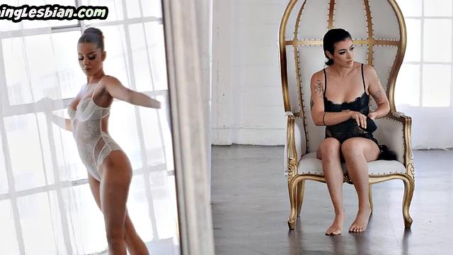 Lezbian ballerina fingers hairy GF after facesitted