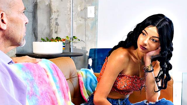 Cute Dora Bell tries to take on her friend's dad's big cock