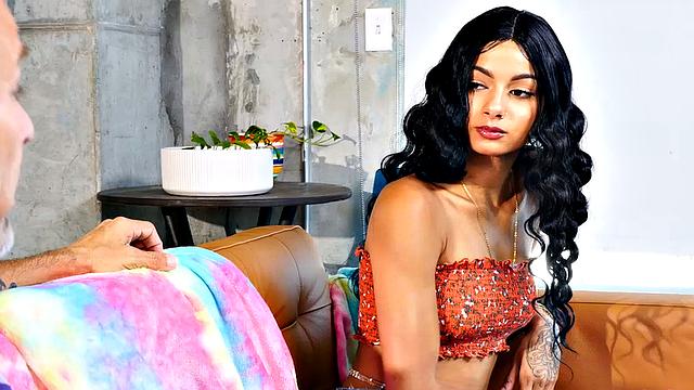 Cute Dora Bell tries to take on her friend's dad's big cock