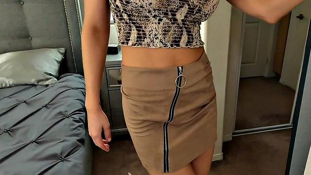 Stepmom in high heels rides and sucks taboo cock in POV action