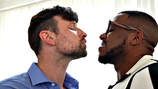 Black hunk fists and sucks white jock in office