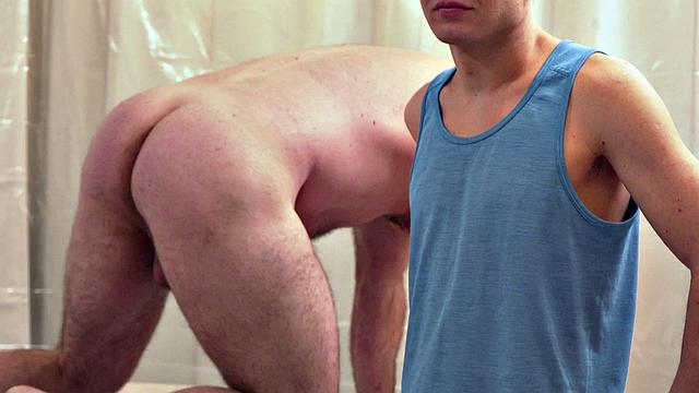 Ripped DILF barebacked by cocksucking twink in sock