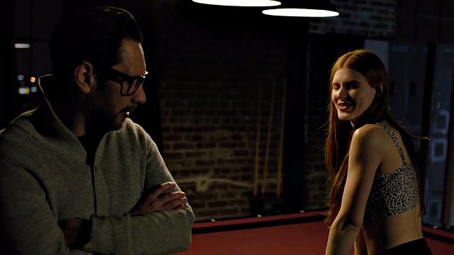 Redhead stepdaughter on pool table after getting caught