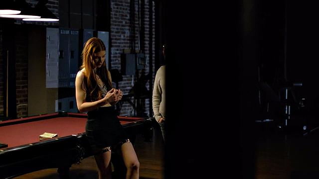 Redhead stepdaughter on pool table after getting caught