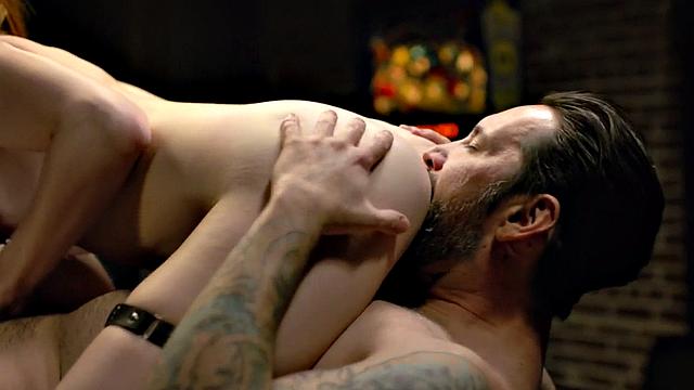 Redhead stepdaughter on pool table after getting caught