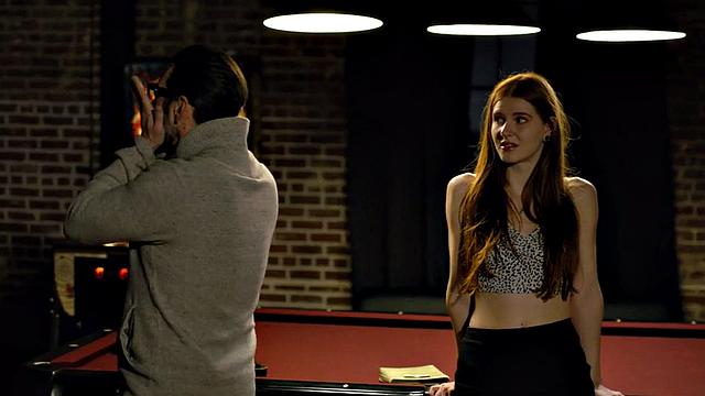 Redhead stepdaughter on pool table after getting caught