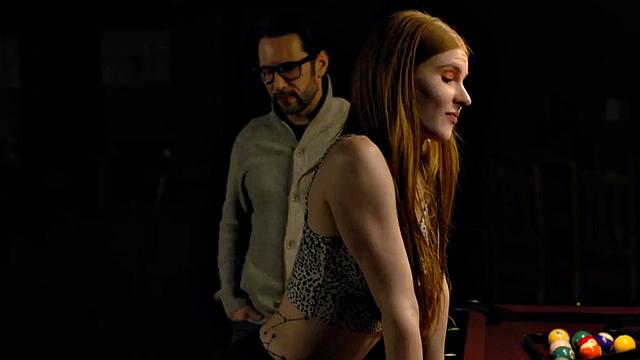 Redhead stepdaughter on pool table after getting caught