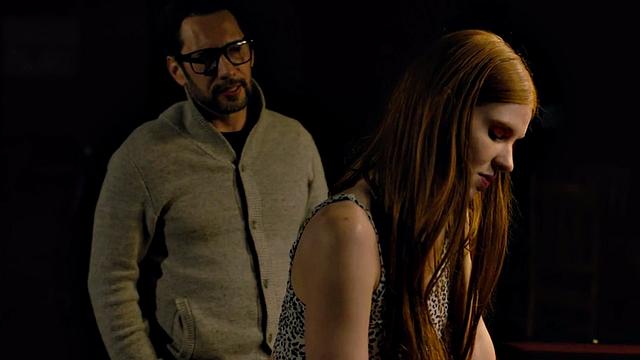 Redhead stepdaughter on pool table after getting caught