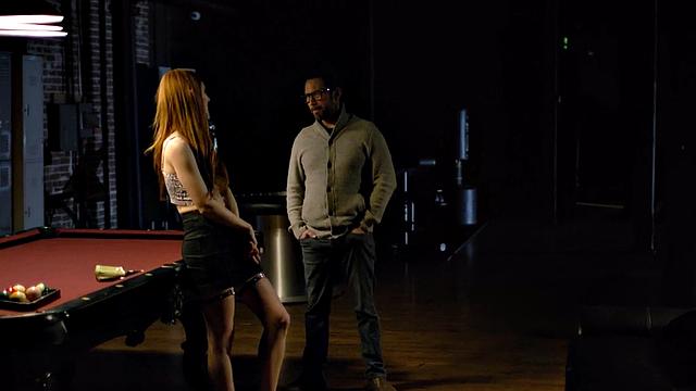 Redhead stepdaughter on pool table after getting caught