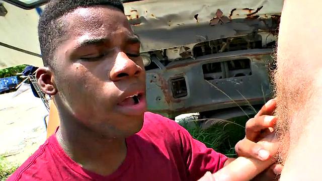 Ebony bottom picked by white top for outdoor anal