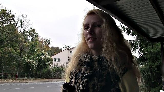Blonde hottie rides cock instead of taking the bus in public