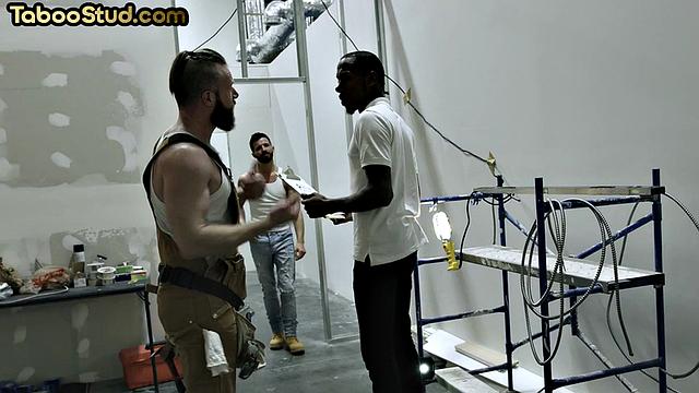 Athletic jock barebacked in threesome