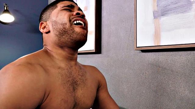 Athletic Black bottom fucked by white tattooed top