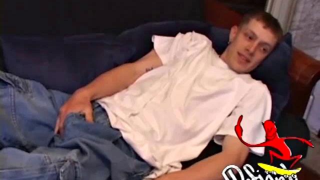 Shane jerks off any chance he can get, and this time is no exception. After stripping down naked, this horny twink quickly pops a boner. He fast forwards the porn video to the scene he likes and strokes himself harder and harder.