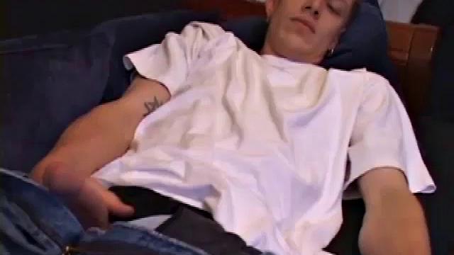 Shane jerks off any chance he can get, and this time is no exception. After stripping down naked, this horny twink quickly pops a boner. He fast forwards the porn video to the scene he likes and strokes himself harder and harder.