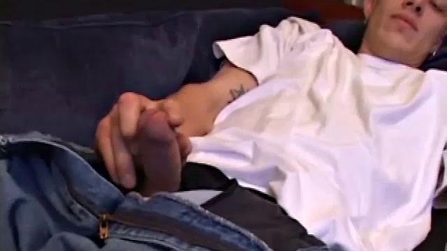 Shane jerks off any chance he can get, and this time is no exception. After stripping down naked, this horny twink quickly pops a boner. He fast forwards the porn video to the scene he likes and strokes himself harder and harder.