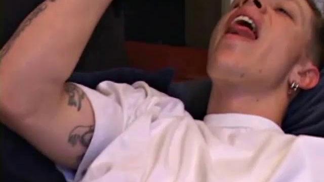 Shane jerks off any chance he can get, and this time is no exception. After stripping down naked, this horny twink quickly pops a boner. He fast forwards the porn video to the scene he likes and strokes himself harder and harder.