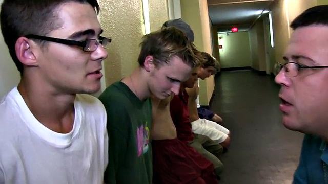 Hazed amateur fucked in college dorm for frat voyeurs