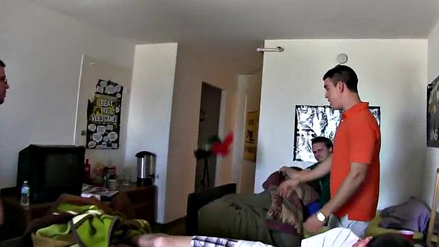 Hazed amateur fucked in college dorm for frat voyeurs