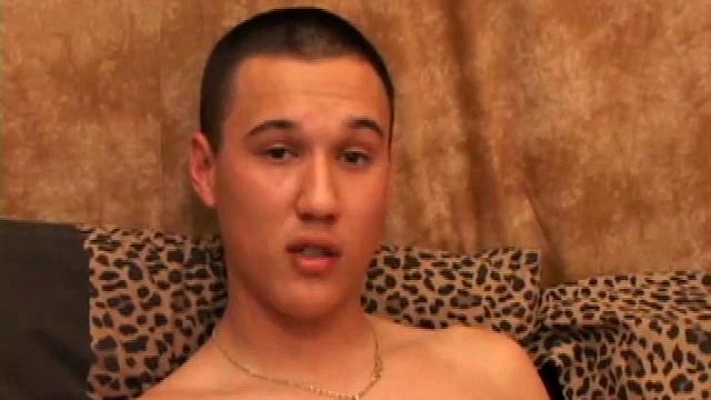 New to gay porn, 18 year old Arik is sweet, quiet and eager to please. With a video playing on the TV, Arik works his growing package, before stripping naked. His cock is already hard and he gets busy stroking it.
