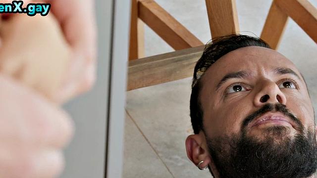 Gay plumber fucks greedy stud's ass on kitchen surface