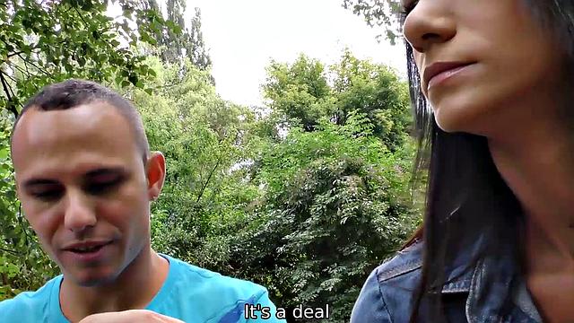 HUNT4K. Angry guy counts money while hunter impales his GF