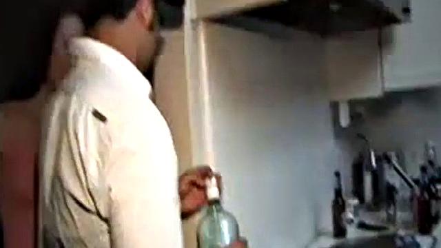 Nasty college cutie with blonde hair fucks like a pro in the kitchen