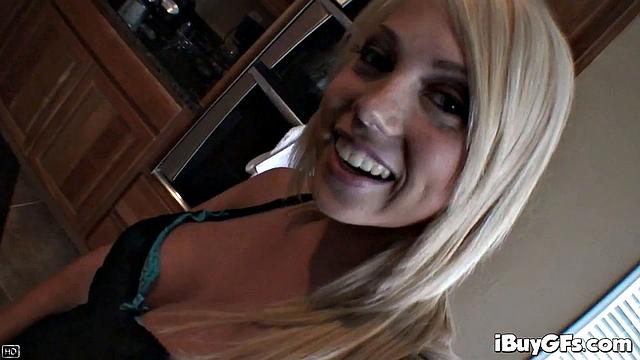 Blonde babe gives head and handjob in POV