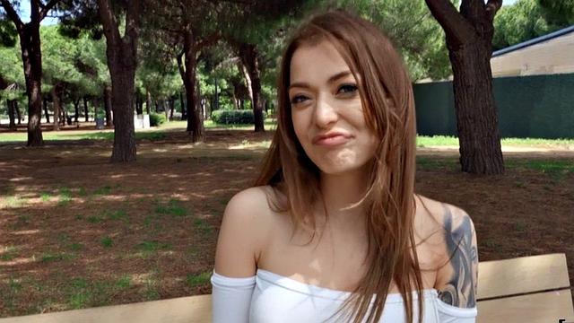 Outdoor busty tattooed babe POV fucked for money