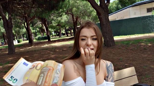 Outdoor busty tattooed babe POV fucked for money