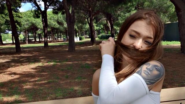 Outdoor busty tattooed babe POV fucked for money