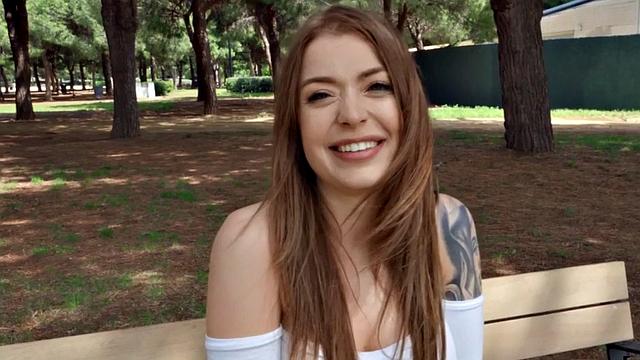 Outdoor busty tattooed babe POV fucked for money