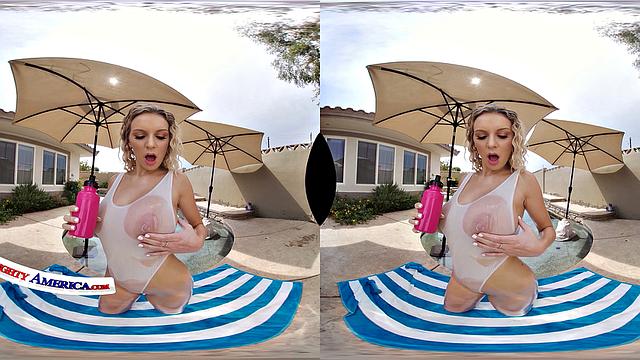 Busty Co-ed Ashly Anderson comes over after school to fuck poolside