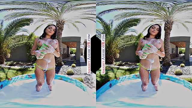 Busty Co-ed Ashly Anderson comes over after school to fuck poolside