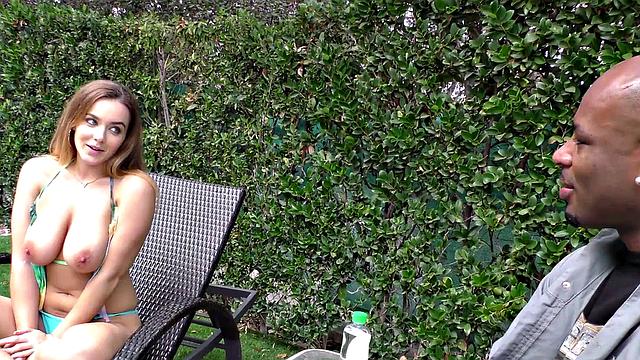 NATASHA NICE Shows Off Her Big Titties to Poolboy before Anal - BlacksOnBlondes