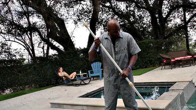 NATASHA NICE Shows Off Her Big Titties to Poolboy before Anal - BlacksOnBlondes