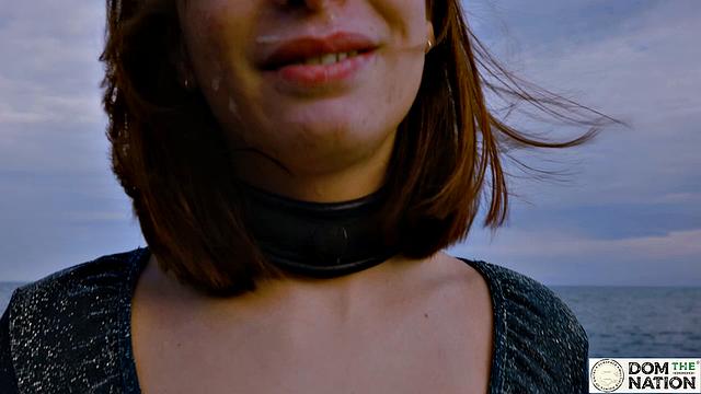 Submissive foot licking and ass by the sea