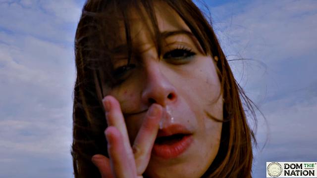 Submissive foot licking and ass by the sea