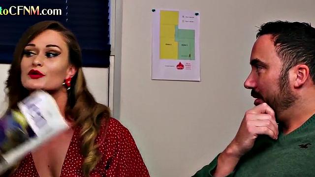 CFNM femdoms suck dick in waiting room till cumshot