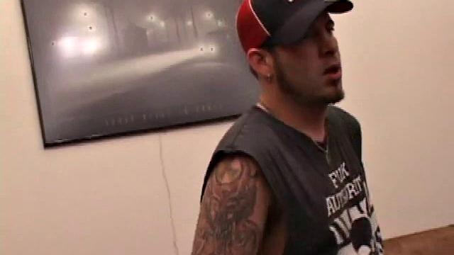 Pierced punk Elijah Mageddon goes to work on his cock. After stroking his stiff dick to the porn video, he pumps out his warm cum load onto the skateboard.