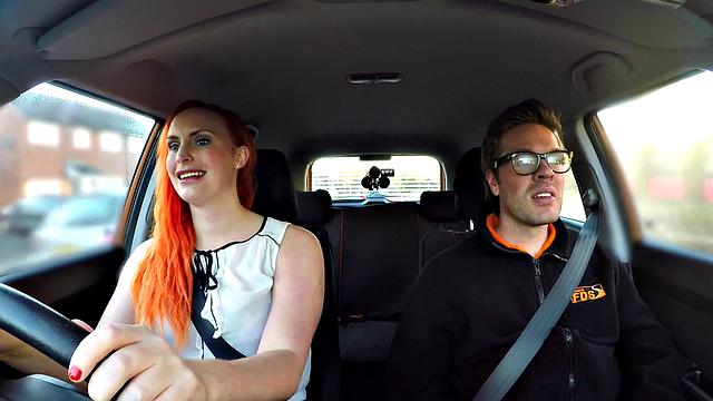 Redhead tattooed slut craves a massive cock for her wild work fantasies