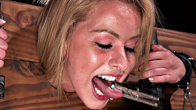 Ballgagged BDSM sub gets whipped by master and dominant