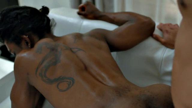 Black gay duo enjoy barebacking their hairy assholes